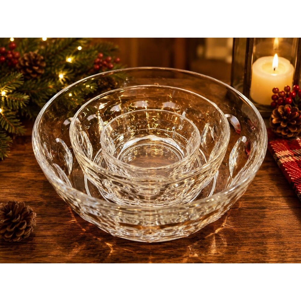 Vintage Arcoroc France Britannia Thumbprint Glass Nesting Bowls Set of 3 8,6,5